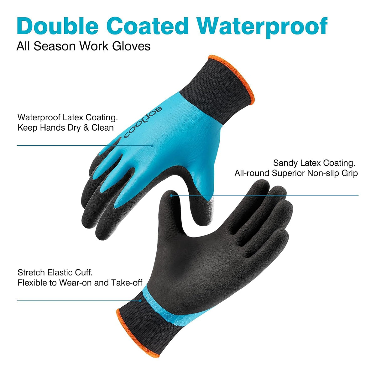 COOLJOB 2 Pairs Waterproof Gardening Work Gloves with grip, S