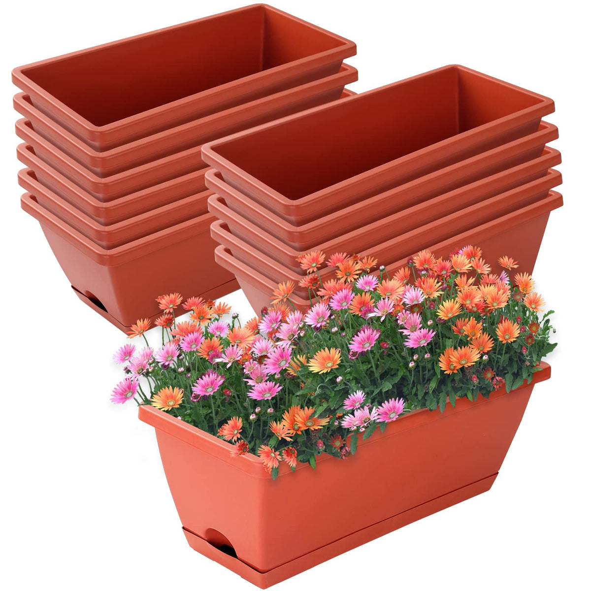 Window Box Planter,7 Pack Plastic Vegetable Flower Planters Boxes