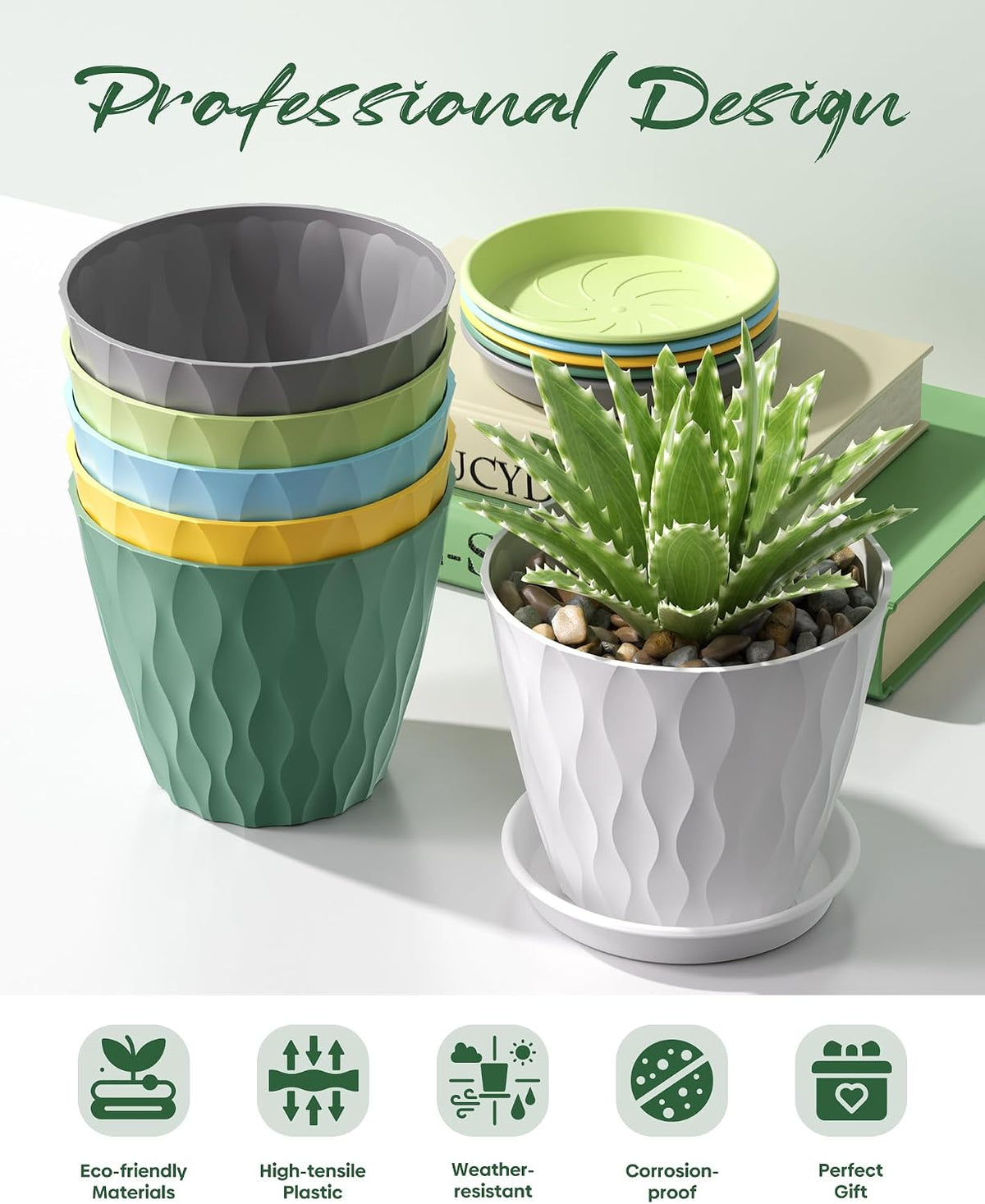 6 Pack Plant Pots with Drainage Holes, 4 Inch Plastic Indoor Flower Pots, Succulent Pots for Orchids, Violets, Succulents, Herbs and Other Small Plant, Multicolor