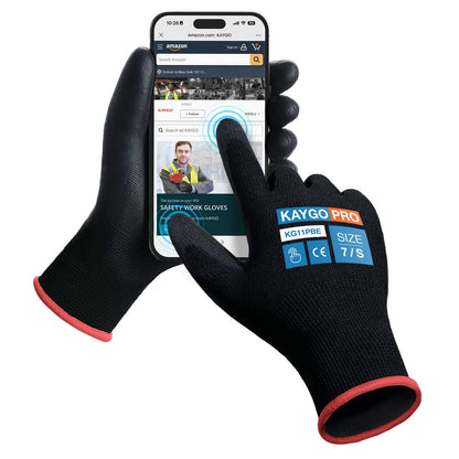 KAYGO Safety Work Gloves for Men Women, PU Coated Palm & Fingers, KG11P