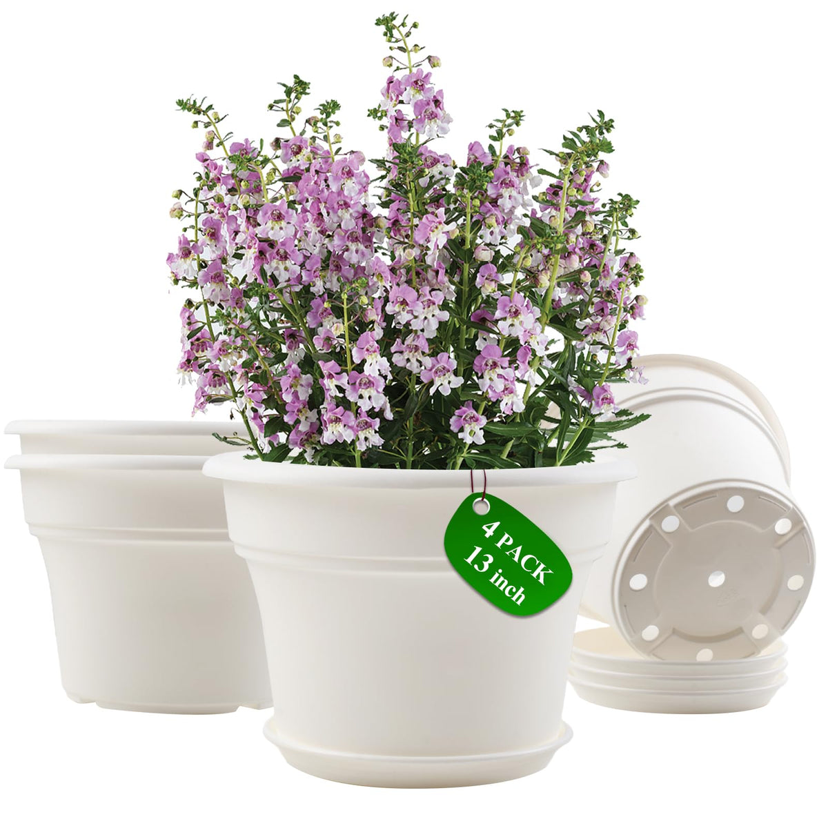 Pottiffe Plant-Pots-Planters-Indoor-Outdoor, 10 inch 4 Pack Green