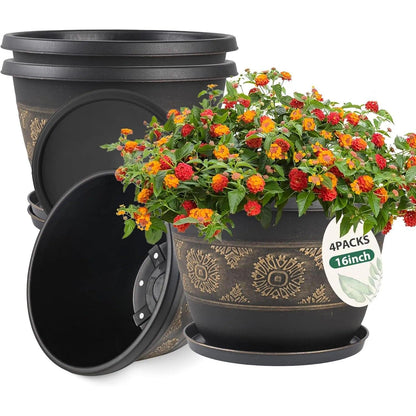 Usocik 10 Inch Plant Pots, 4 Pack, Copper Retro Floral