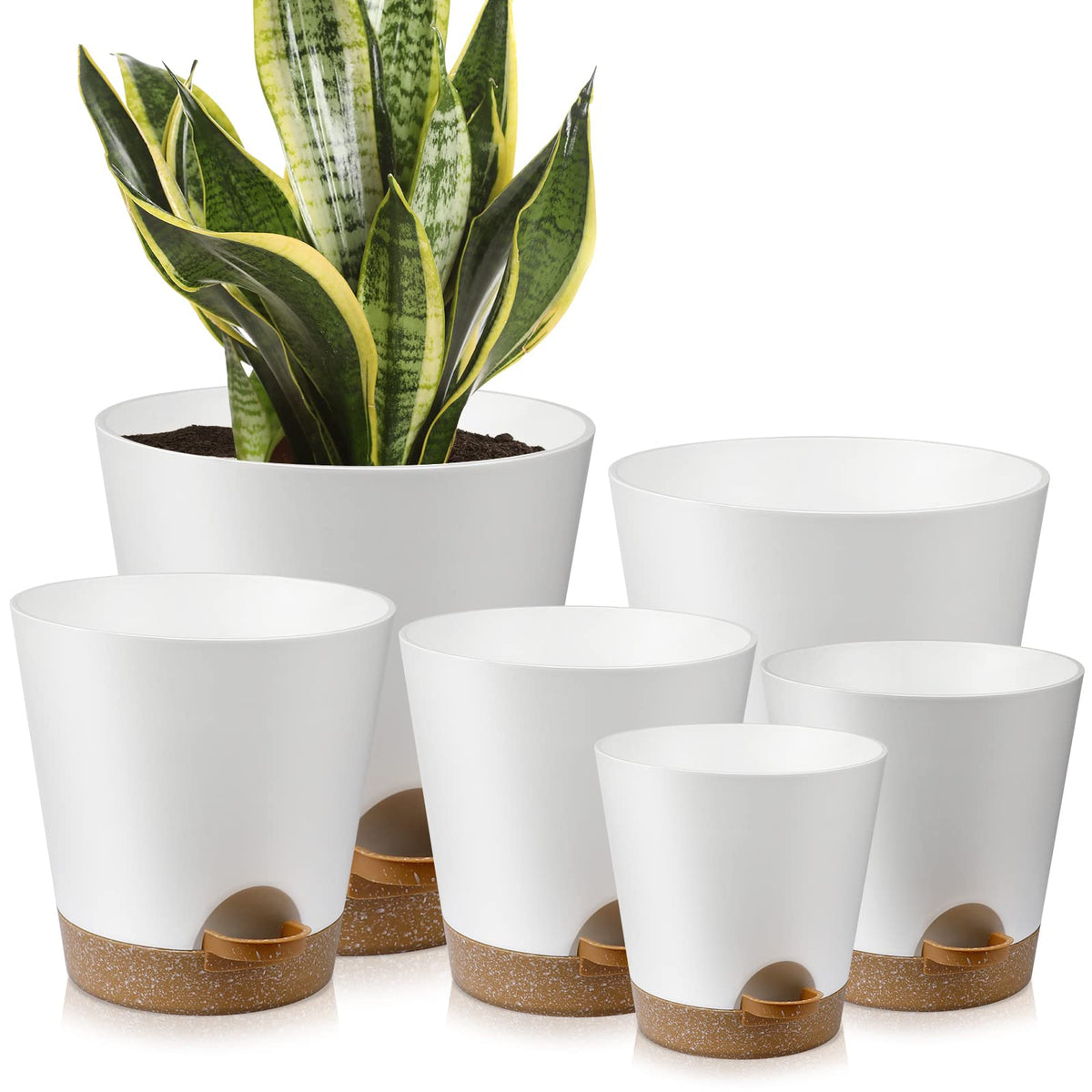 YNNICO 8,7, 6.5, 6, 5.5, 5 Inches Self Watering Planters for Indoor Plants