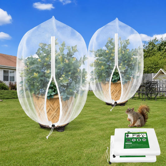 Bush Netting Cover 2 Pack 2.5ft x 3.3 ft, Bird Netting with Zipper & Drawstring, Reusable Berry Bush Netting for Lowbush Blueberries & Garden Plants, Bird Deer Insect and Poultry Barrier