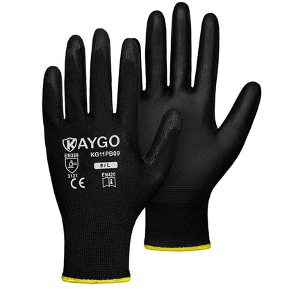 KAYGO Safety Work Gloves for Men Women, PU Coated Palm & Fingers, KG11P