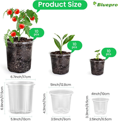 Bluepro Clear Nursery Pots with Drainage Holes, 3.5/4/5 Inch, 36-Pack