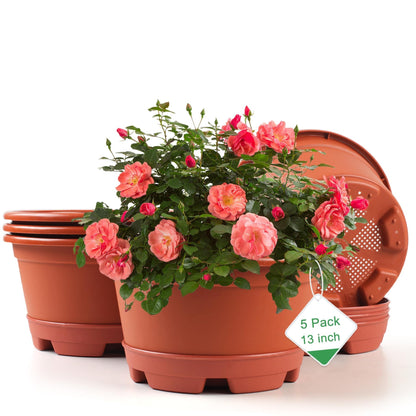 KPUVX 5 Pack 10.5 inch Plant Pots, Plastic Flower Pot