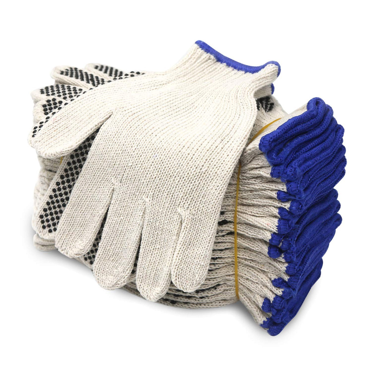 Evridwear Cotton Polyester String Knit Shell Safety Protection Work Gloves for Painter Mechanic Industrial Warehouse Gardening Construction Men & Women 12 Pairs, With Two Side dots, L Size