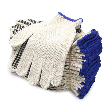 Evridwear Cotton Polyester String Knit Shell Safety Protection Work Gloves for Painter Mechanic Industrial Warehouse Gardening Construction Men & Women 12 Pairs, With Two Side dots, L Size