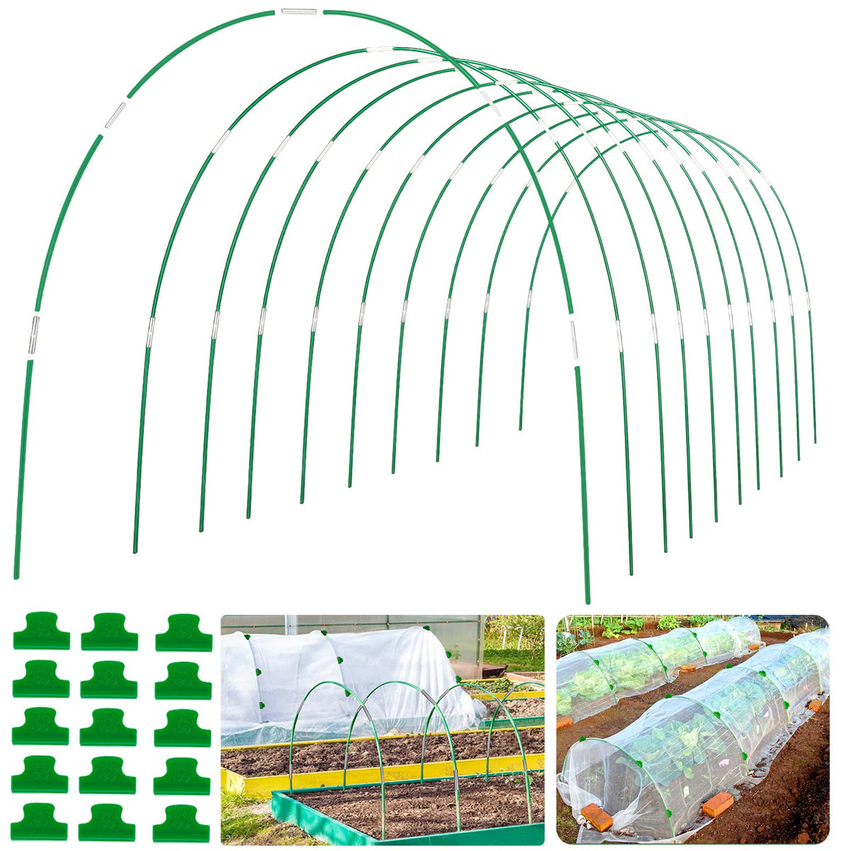 Greenhouse Hoops Grow Tunnel 6 Sets of 8FT Long Garden Hoops, Rust-Free Fiberglass Garden Hoops Frame for Garden Netting Raised Bed Plant Shade Cloth Row Cover, DIY Plant Support Garden Stakes- 36pcs