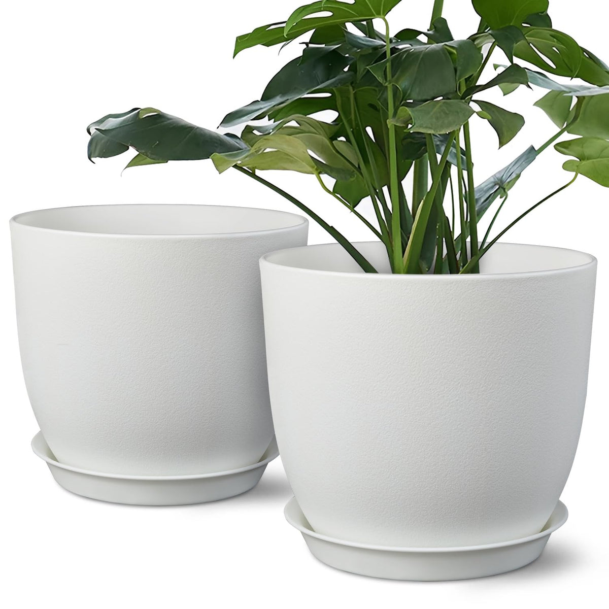 Ferlypote Plant Pots 8 Inch Set of 2, Flower Pots with Multi Mesh Drainage Holes, Planters for Indoor Outdoor Garden Plants and Flowers (Black)