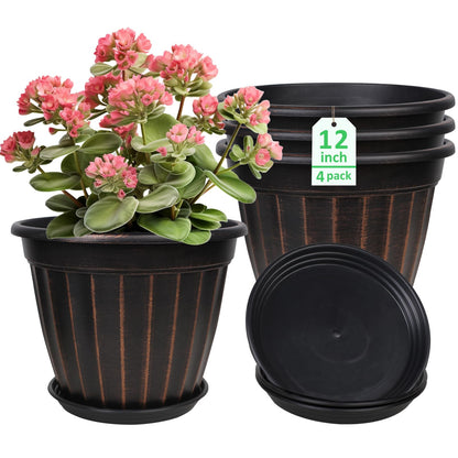 10 Inch Plant Pots,4 Pack Flower Pot,Planters Pot with Drainage Hole