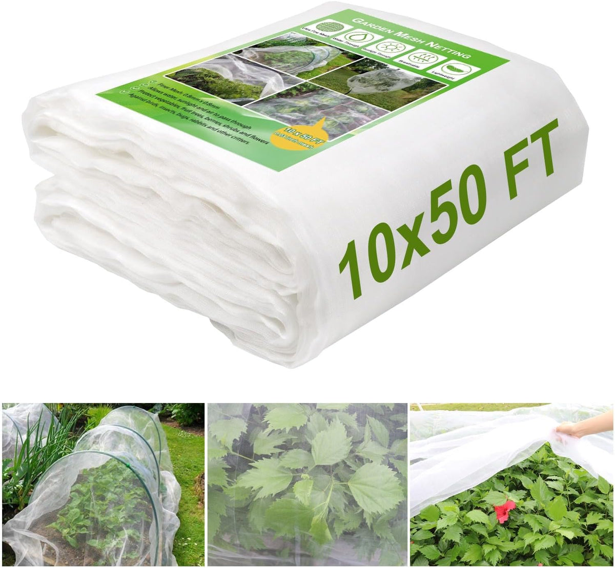 KLEWEE 10 x 50 FT Garden Mesh Netting, Ultra Fine Mesh Plant Netting Covers
