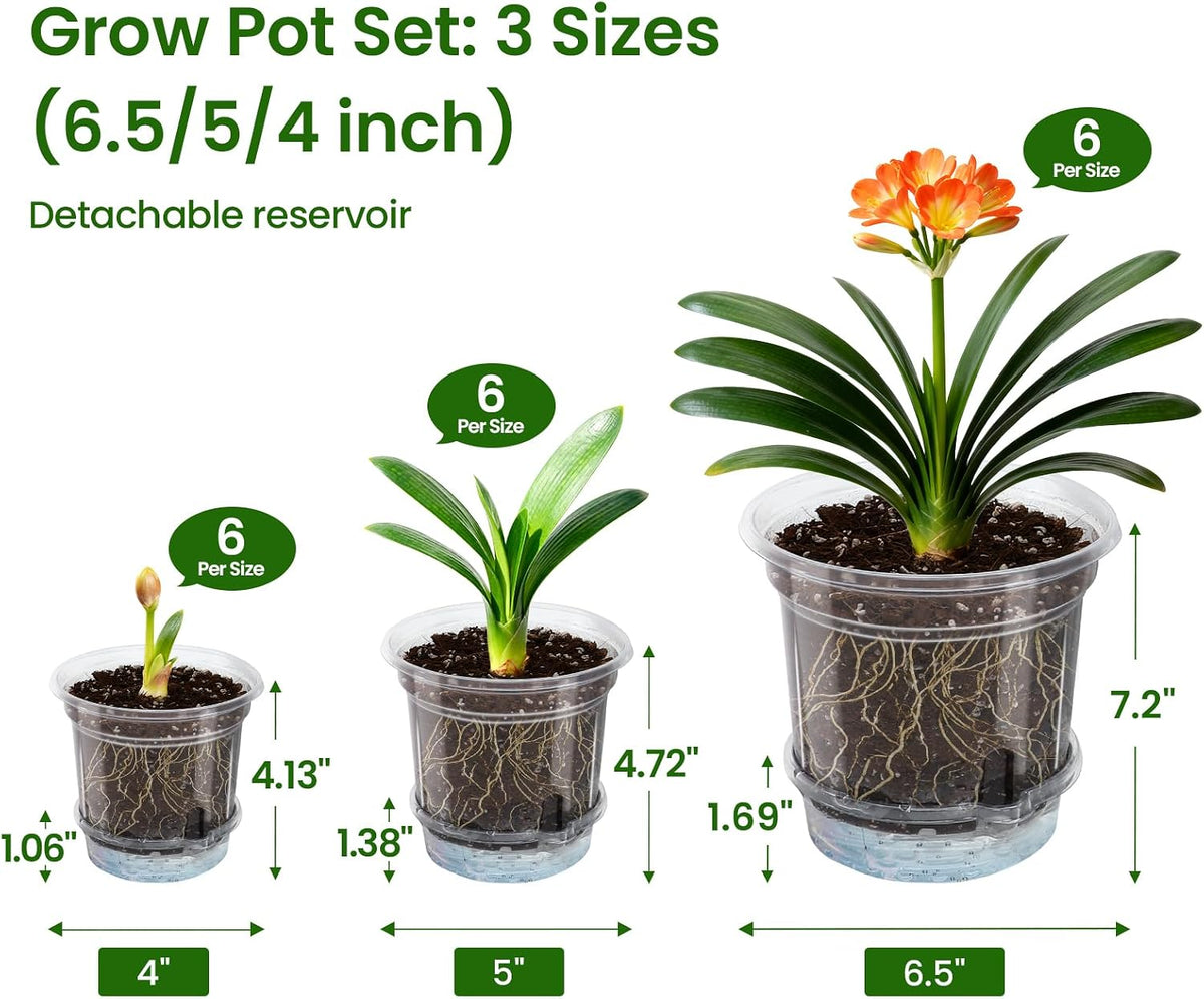 MIXC 18 Pack 6.5/5/4 Inch Self Watering Pots for Indoor Plants-Clear
