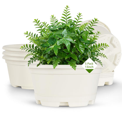 KPUVX 5 Pack 10.5 inch Plant Pots, Plastic Flower Pot