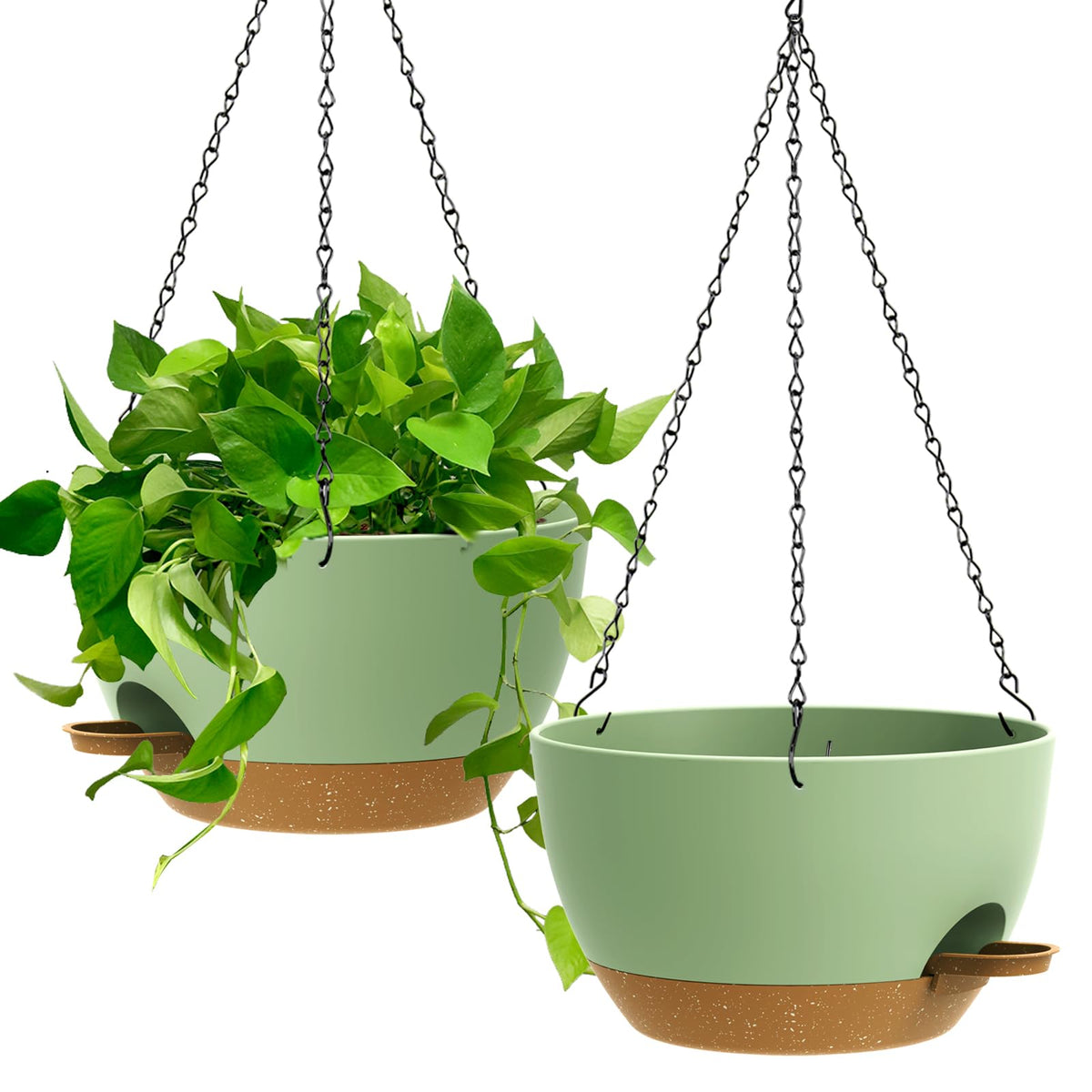 UOUZ 13 Inch 2 Pack Large Self Watering Hanging Planters for Indoor Outdoor Plants, Hanging Plant Pots with Removable 50 Oz Reservoir, Plastic Hanging Basket for Window Porch Garden Balcony, Black