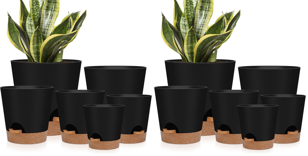 YNNICO 8,7, 6.5, 6, 5.5, 5 Inches Self Watering Planters for Indoor Plants