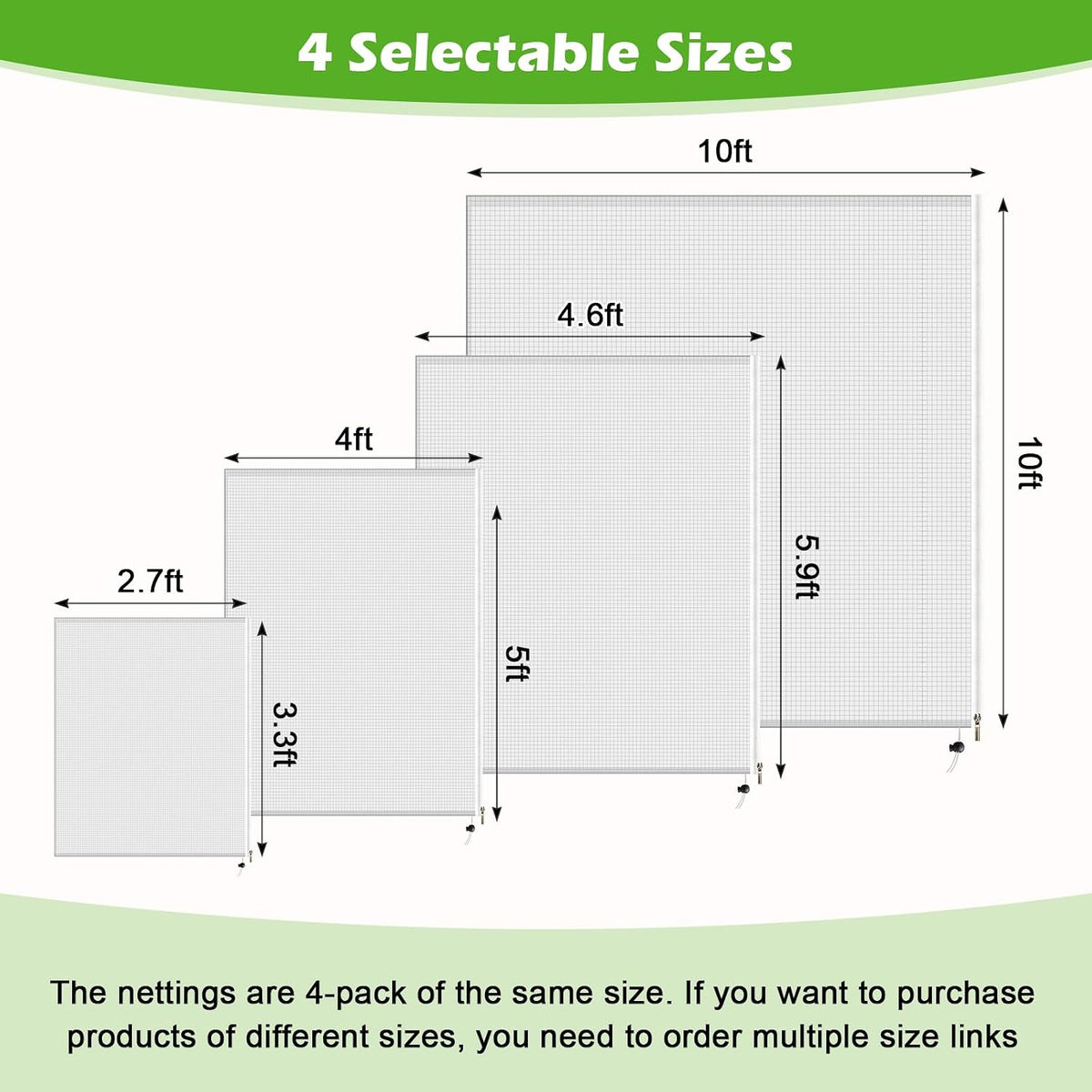 4PCS 2.7Ft × 3.3Ft Fruit Tree Netting with Zipper and Drawstring, 60 Mesh Thickened Garden Bird Netting for Blueberry Bushes, Fruits, Vegetables, Insect Bird Barrier Mesh Protective Cover