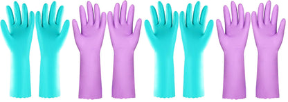 Elgood Reusable Dishwashing Cleaning Gloves with Latex free, Cotton lining,Kitchen Gloves 2 Pairs,Purple+blue Medium