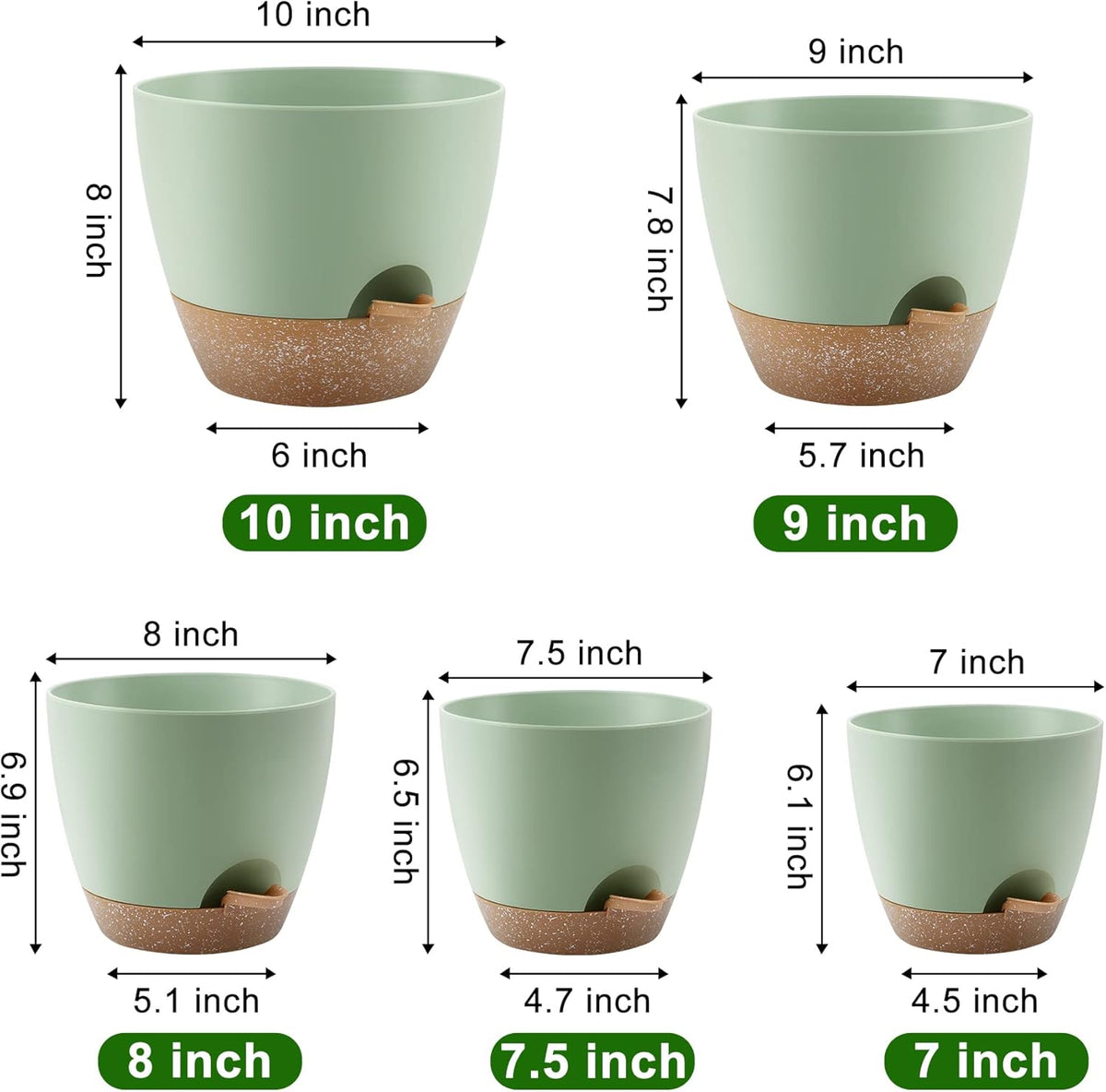QRRICA 7/7.5/8/9/10 Inch Self Watering Pots for Indoor/Outdoor Plants