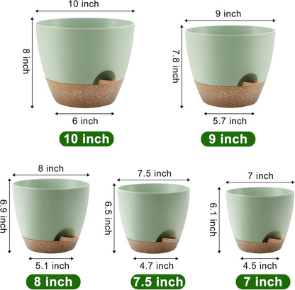 QRRICA 7/7.5/8/9/10 Inch Self Watering Pots for Indoor/Outdoor Plants