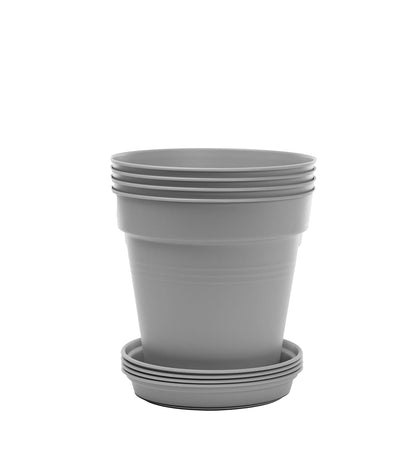 Mintra Garden Pots, 4 Pack Bulk Plastic Plant Pots with Drainage Tray, Round Indoor & Outdoor Decorative Planters with Drain Holes for Flowers, Herbs & Plants, 19cm Diameter – Fuchsia, 7.5in Wide
