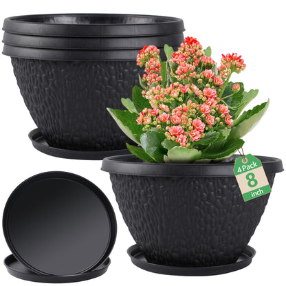 Nooulap 4 Pack 10 Inch Flower Pots, Plastic Outdoor Planters, Gray