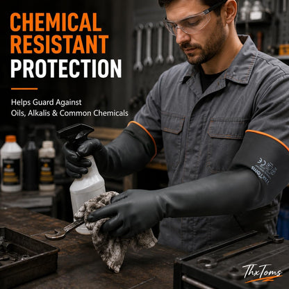 ThxToms Chemical Resistant Gloves, 28 Mil Heavy Duty Latex, 14 Inch, 1 Pair