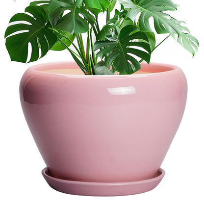 Ceramic Modern Glaze Succulent Planter Pot with Drainage Hole and Saucer 6 Inch Round Flower Plant Pot for Indoor Outdoor Herb Snake Plants