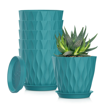 4 Inch Plant Pots, 6 Pack Indoor Flower Pots, Planters with Drainage Holes and Trays for Orchids, Violets, Succulents, Herbs, and Other Plants,White