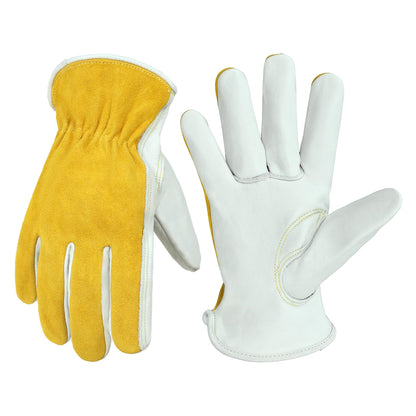 HANDLANDY Leather Gardening Gloves, Leather Work Gloves for Men Women