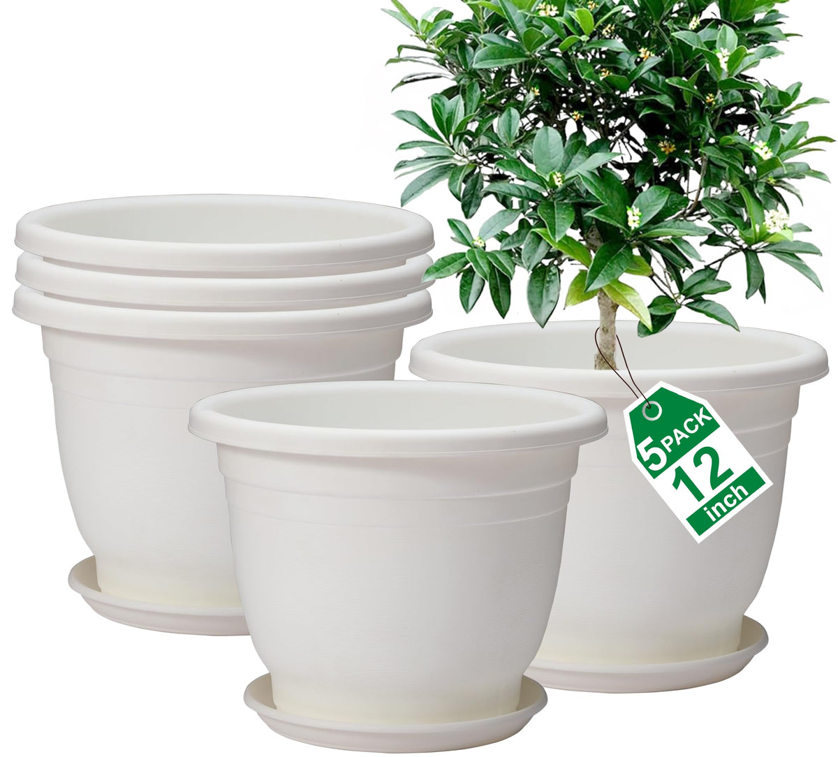 5 Packs 10 inch Flower Pots + Saucers, Large Indoor & Outdoor Pot