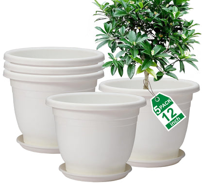 5 Packs 10 inch Flower Pots + Saucers, Large Indoor & Outdoor Pot