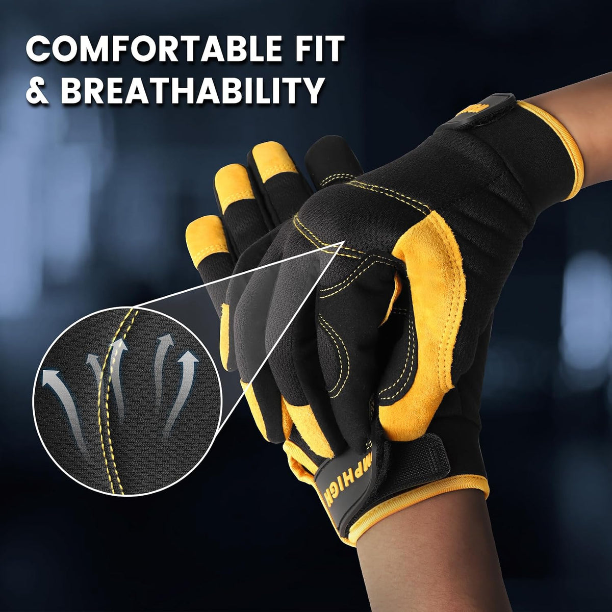 Safety Work Gloves, Men's Utility Mechanic Working Gloves for All Purpose, Touchscreen Compatible, Flexible Breathable Fit, Knuckles & Palm (M)