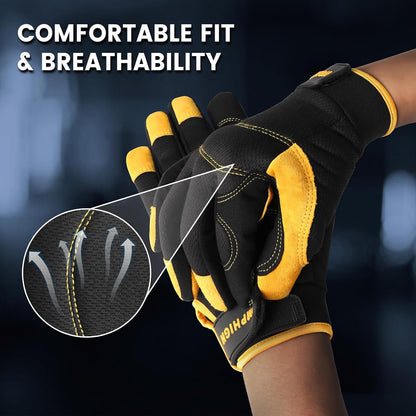 Safety Work Gloves, Men's Utility Mechanic Working Gloves for All Purpose, Touchscreen Compatible, Flexible Breathable Fit, Knuckles & Palm (M)