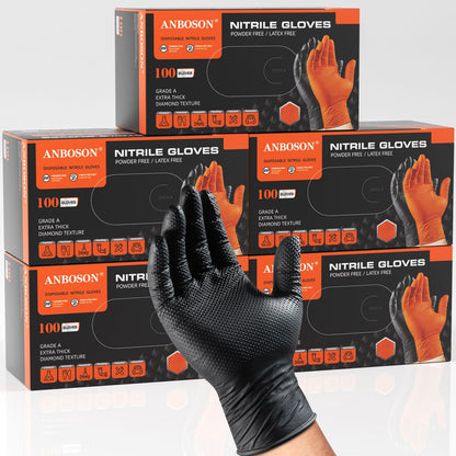 ANBOSON 10 Mil Heavy Duty Mechanic Nitrile Gloves, Large Black 100 Count
