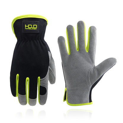 HANDLANDY Leather Gardening Gloves, Leather Work Gloves for Men Women