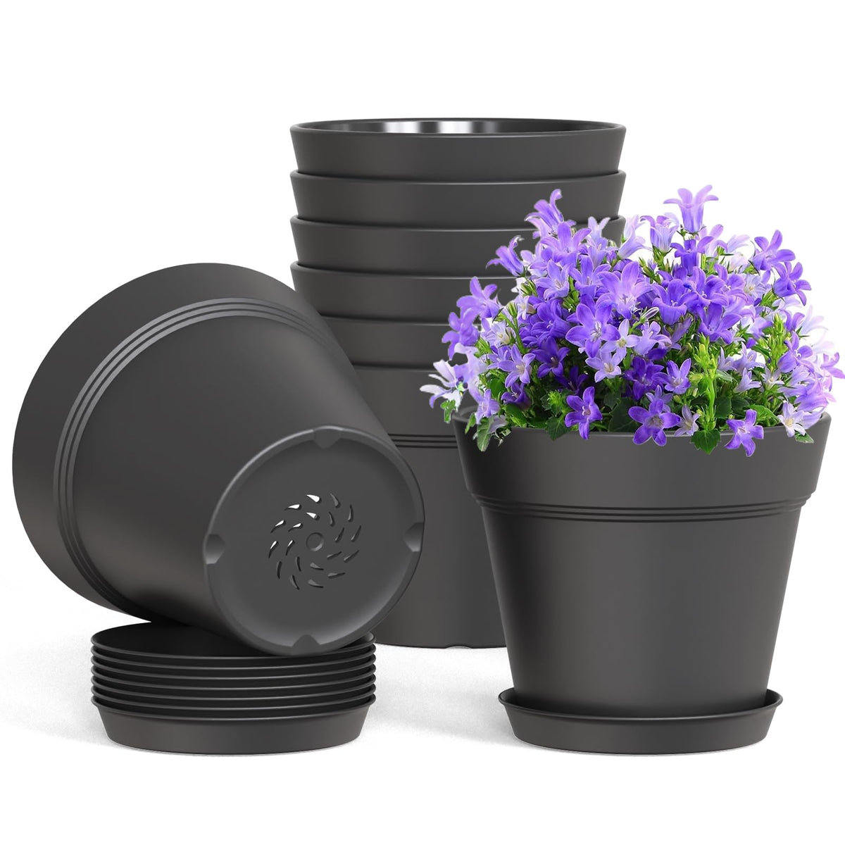 WSMKSZ 4 Inch Plastic Plant Pots with Drainage Holes and Trays – 8 Pack Small Nursery Pots for Indoor & Outdoor House Plants and Flowers, Seedling Starter Planters, Terracotta