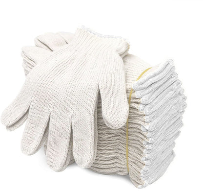 Evridwear Cotton Polyester String Knit Shell Safety Protection Work Gloves for Painter Mechanic Industrial Warehouse Gardening Construction Men & Women 12 Pairs, With Two Side dots, L Size