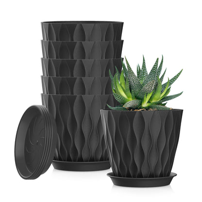 4 Inch Plant Pots, 6 Pack Indoor Flower Pots, Planters with Drainage Holes and Trays for Orchids, Violets, Succulents, Herbs, and Other Plants,White