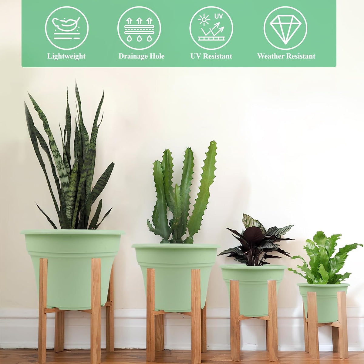 Pottiffe Plant-Pots-Planters-Indoor-Outdoor, 10 inch 4 Pack Green