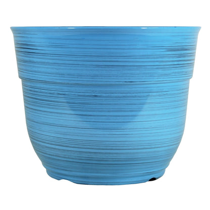 Garden Elements Indoor/Outdoor Glazed Brushed Happy Plastic Planter, Large, Dark Blue, 15"