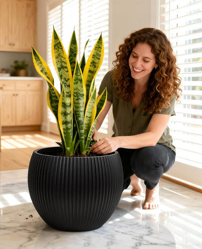 homenote 14.5 Inch Large Black Plastic Flower Pot with Drainage Plug