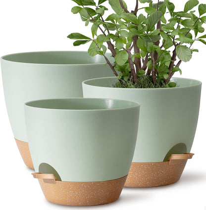 TYMENSH Plant Pots 12/10/9 Inch Set of 3, Self Watering Planters with Drainage Holes and Water Reservoir, Heavy Duty Plastic Flower Pots for Indoor Outdoor Plants, White