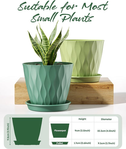 6 Pack Plant Pots with Drainage Holes, 4 Inch Plastic Indoor Flower Pots, Succulent Pots for Orchids, Violets, Succulents, Herbs and Other Small Plant, Multicolor