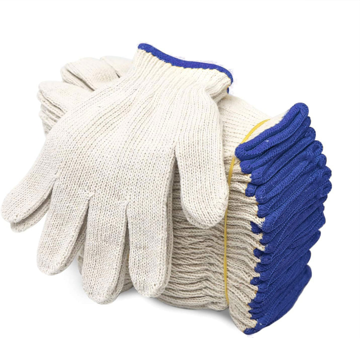 Evridwear Cotton Polyester String Knit Shell Safety Protection Work Gloves for Painter Mechanic Industrial Warehouse Gardening Construction Men & Women 12 Pairs, With Two Side dots, L Size