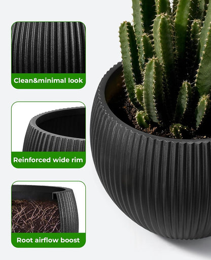 homenote 14.5 Inch Large Black Plastic Flower Pot with Drainage Plug