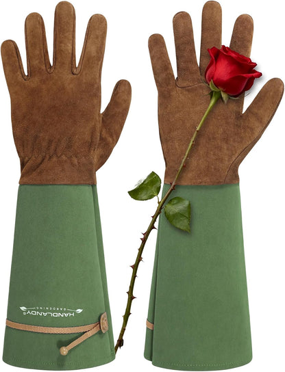Long Gardening Gloves for Women Men - Leather Rose Pruning Gloves Thorn Proof