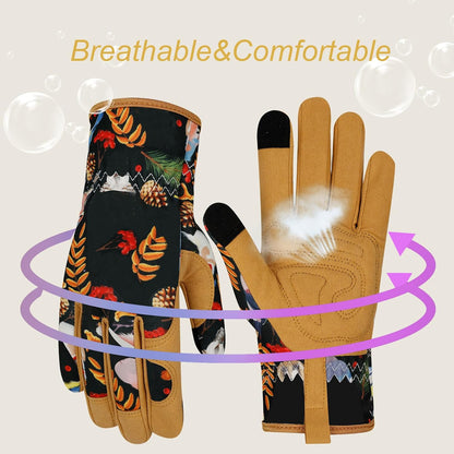 Leather Gardening Gloves for Women Garden Gloves Thorn Proof Touch Screen Design Heavy Duty Working Yard Gloves
