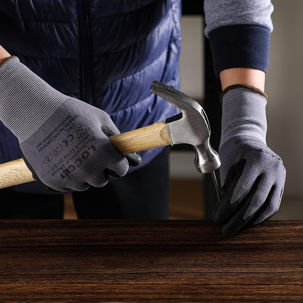 LOCCEF Safety Work Gloves Nylon MicroFoam Nitrile Coated Gloves